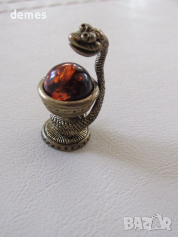 2025-година на змията-фигура от бронз и първокласен балтийски кехлибар-, снимка 4 - Колекции - 44232644