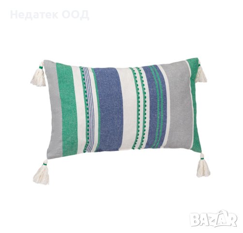 Декоративна  възглавница с пискюли, 50x30cм, Многоцветна/ райе