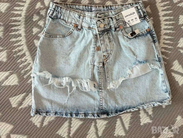 пола деним с двойна талия, снимка 2 - Поли - 51050236