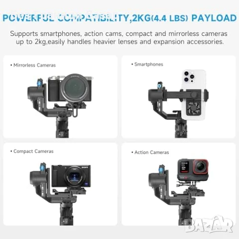 Нов гимбъл FeiyuTech SCORP Mini 3 AI Gimbal 4 в 1 стабилизатор 2 кг, снимка 5 - Чанти, стативи, аксесоари - 51108314