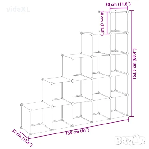 vidaXL Органайзер с кубични отделения, 15 куба, прозрачен, PP, снимка 10 - Кутии за съхранение - 56147159