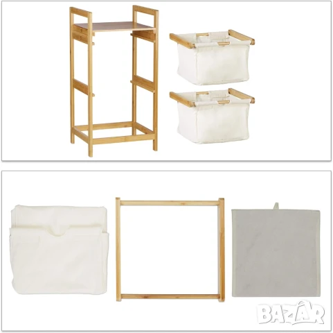 Кош за Пране с 2 Чекмеджета - Relaxdays 10028865, 73 х 37 х 33см, Бамбук!, снимка 3 - Други - 50690638