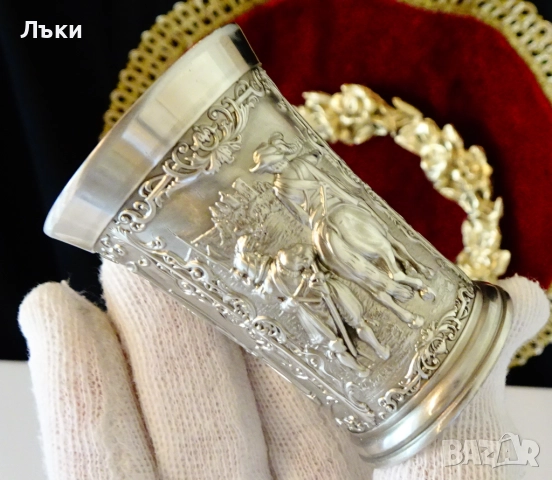 Калаена чаша за ракия,рицар,оръженосец,алебарди. , снимка 11 - Антикварни и старинни предмети - 52336458