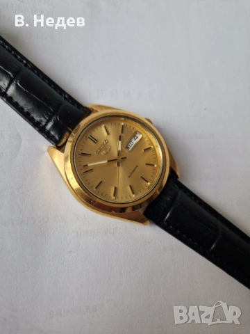 SEIKO 5, Automatic 7s26, 21 jewels Japan; Почти нов часовник! PVD Gold, снимка 4 - Мъжки - 53353038