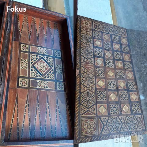 Уникална стара колекционерска табла шах игра интарзия, снимка 6 - Антикварни и старинни предмети - 52335562