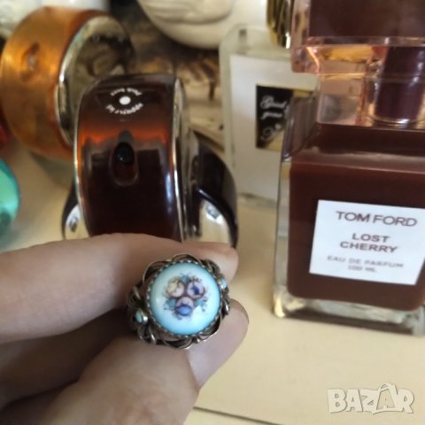 Стар сребърен пръстен с рисуван порцелан , снимка 3 - Пръстени - 41469855