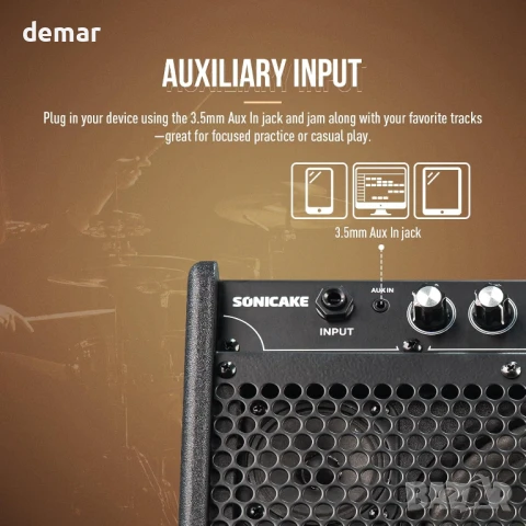 SONICAKE усилвател за електронни барабани 20W, преносим, Bluetooth, снимка 3 - Ресийвъри, усилватели, смесителни пултове - 51219615