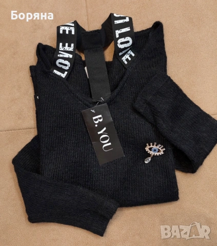 Нов бутиков пуловер 100 % фина вълна с брошка , снимка 3 - Блузи с дълъг ръкав и пуловери - 53446351