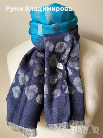 Син, леопарсов шал от 100 % коприна, снимка 3 - Шалове - 53481415