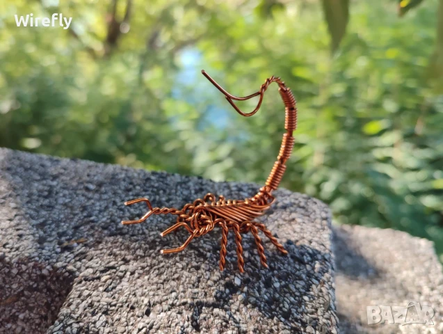 Скорпион от тел медна пластика ръчна изработка фигурка, снимка 3 - Декорация за дома - 51409104