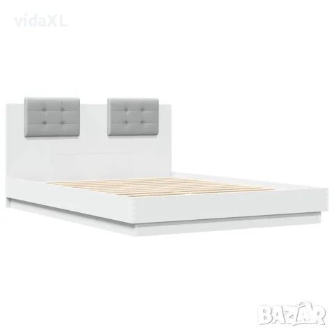 vidaXL Рамка за легло с табла и LED осветление, бяла, 120x200 см, снимка 3 - Спални и легла - 56146767