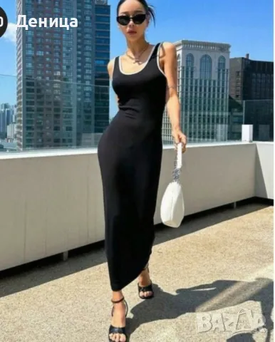 Атрактивна дамска рокля в черно с изрязан гръб размер Л