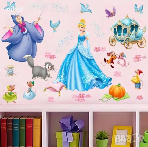 Пепеляшка Cinderella фея самозалепващ стикер лепенка за стена мебел прозорец детска стая детски
