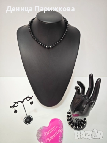 Ръчно изработен комплект бижута с черен оникс – гривна, колие и обеци , снимка 3 - Бижутерийни комплекти - 52775781