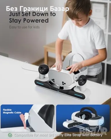 Нова VR зарядна станция за Quest 3S – Компактен и стилен дизайн 20W адаптер, снимка 5 - Друга електроника - 49548538