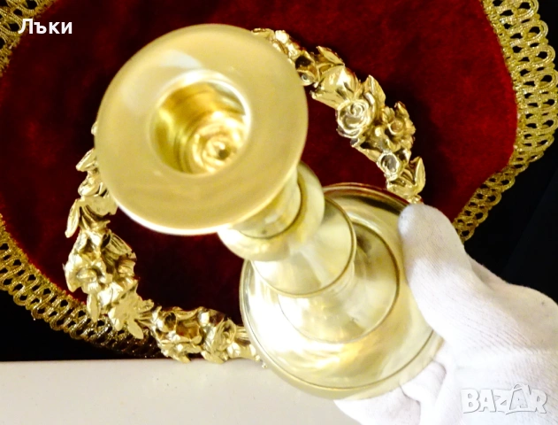 Масивен бронзов свещник 750 гр.,Art Deco., снимка 3 - Антикварни и старинни предмети - 53035565