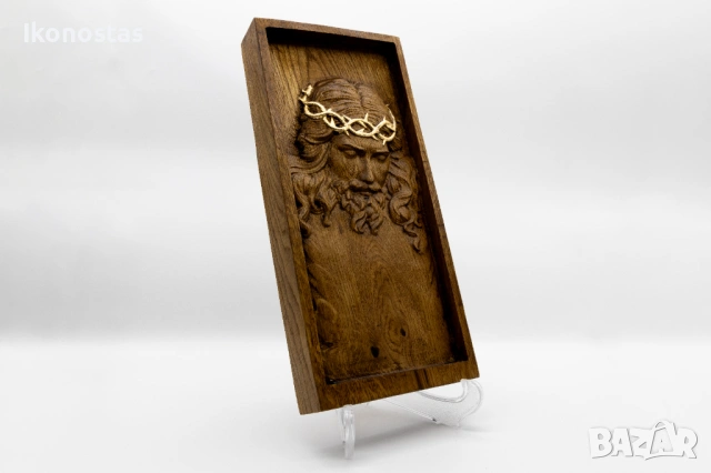 Позлатена релефна икона „Мъките Христови“ от дъб, снимка 2 - Икони - 53222805