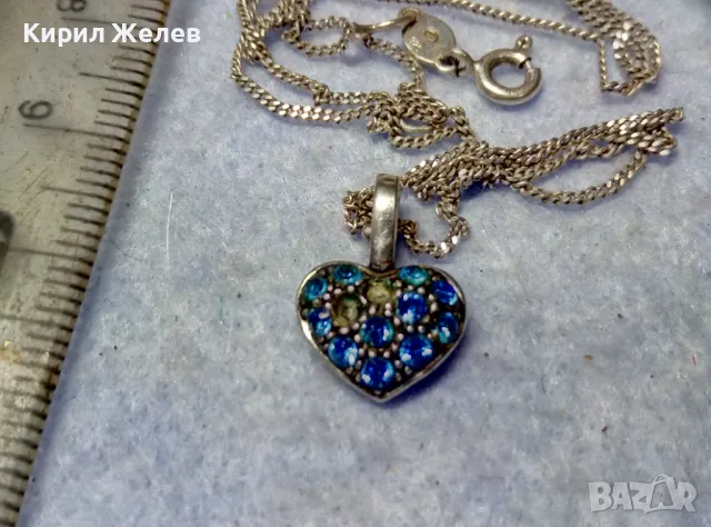 ФИНО МАРКОВО СРЕБЪРНО КОЛИЕ СРЕБРО 925 с ЕМАЙЛИРАНА СРЕБЪРНА ВИСУЛКА СЪРЧИЦЕ със СИНИ ЦИРКОНИ 38802, снимка 8 - Колиета, медальони, синджири - 49704287