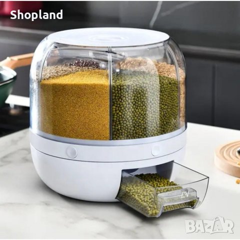 Въртящ се диспенсър за зърнени храни с шест отделения