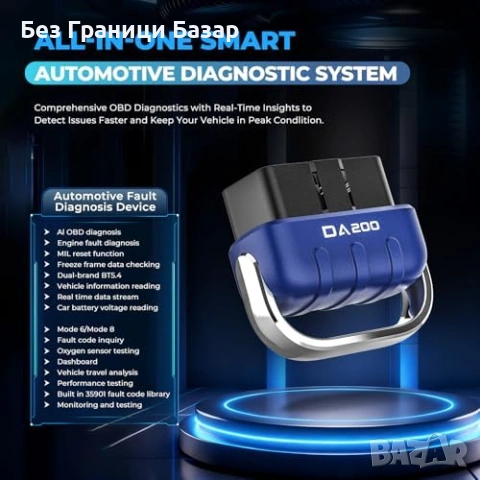 Нов Безжичен авто OBD2 четец грешки диагностика двигател батерия кола, снимка 2 - Друга електроника - 53006588