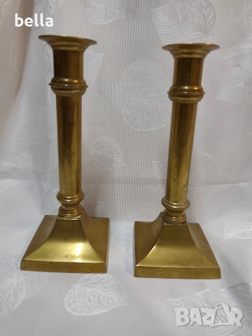 2 Масивни стилни и елегантни бронзови свещника с височина 21 см, снимка 2 - Антикварни и старинни предмети - 53836587