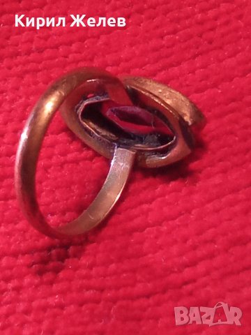 СТАР МЕДЕН ПОЗЛАТЕН ПРЪСТЕН с ЮВЕЛИРНО ФАСЕТИРАН ГРАНАТ АРТ ДЕКО УНИКАТ МАЙСТОРСКИ 21657, снимка 2 - Антикварни и старинни предмети - 32552903