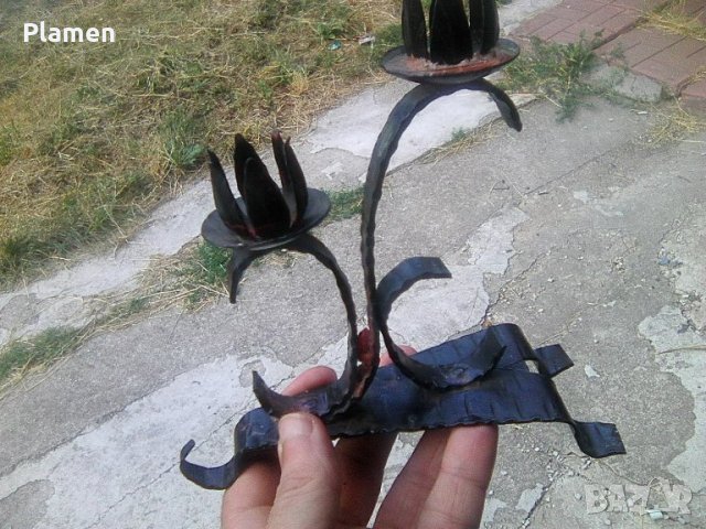 Стар български свещник от ковано желязо единичен, снимка 1