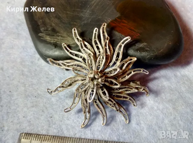 СТАРИННА ФИНА ФИЛИГРАННА СРЕБЪРНА БРОШКА ЦВЕТЕ СРЕБРО ВИСОКА ПРОБА РЪЧНА МАЙСТОРСКА РАБОТА 47957, снимка 7 - Антикварни и старинни предмети - 48476640