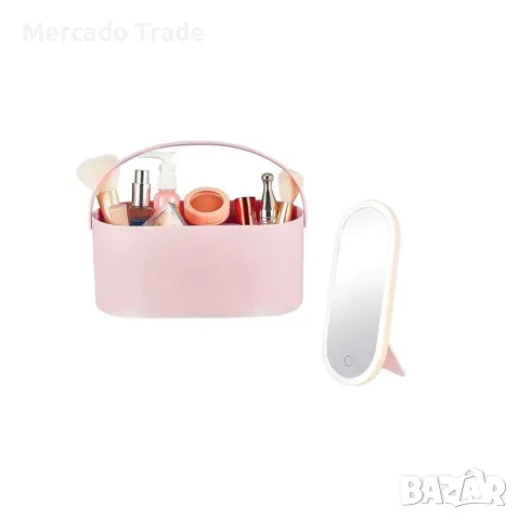 Несесер - куфар Mercado Trade, LED огледало, За гримове, Розов