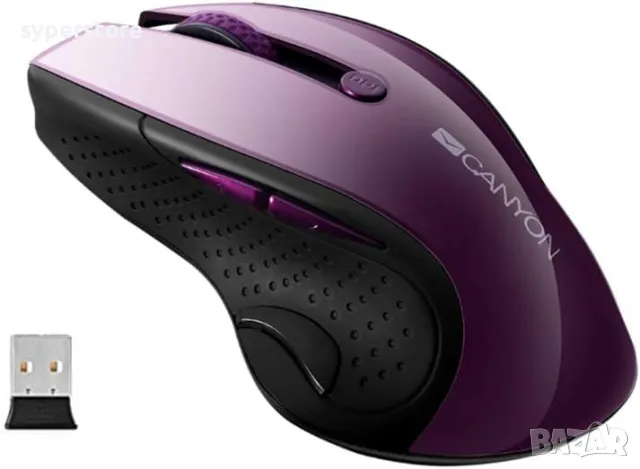 Мишка Безжична CANYON CNS-CMSW01P, 1600dpi, 6 бутона, Лилаво-Черна, с Blue LED оптичен сензор, безжи