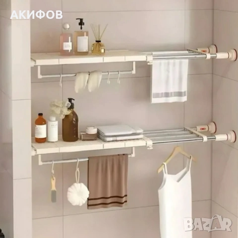 Разтегателен телескопичен рафт без пробиване 50–80 см – универсално решение за кухня, баня и гардеро, снимка 3 - Други стоки за дома - 53204620