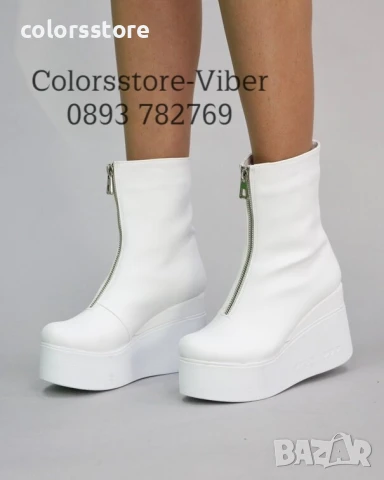 Боти на платформа - бяла кожа - LT40

