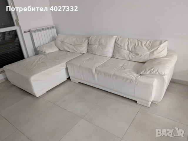 Комплект 2 дивана, бяла еко кожа – разтегателен
