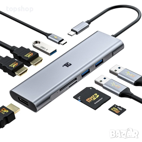 Чисто нов запечатан в целофан USB C докинг станция / хъб за два монитора, Tiergrade 9 в 1 два 4K...