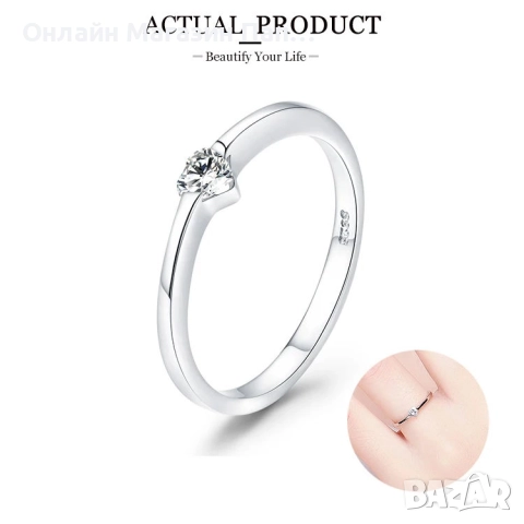WOSTU Сребърен Пръстен 925 със Сърце 3mm Цирконий, снимка 2 - Пръстени - 52488091