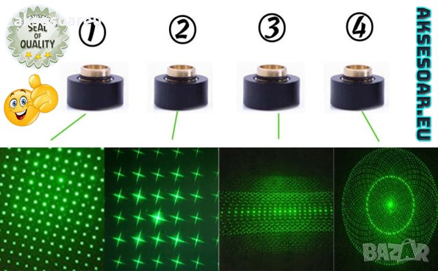 Много мощен зелен лазер 303 лазерна показалка устройство с регулируем фокус със 4 бр. приставки , снимка 9 - Други спортове - 41609613