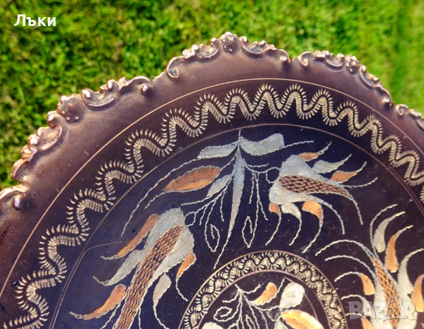 Писана медна фруктиера,купа,на крачета. , снимка 3 - Антикварни и старинни предмети - 50688573