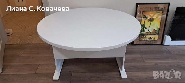 Маса МДФ поръчкова, бял гланц с повдигащ механизъм