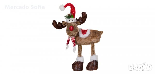 Коледен декоративен северен елен, шапка с пайети с червено седло, 65см 