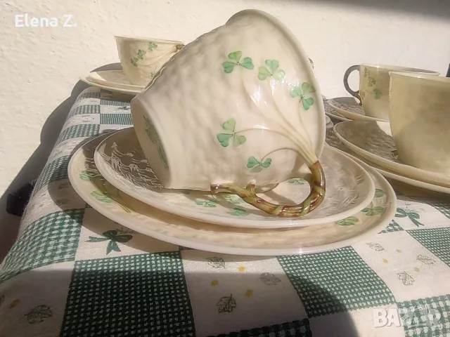 Троен сет за чай Belleek Ирландия - най-финия порцелан, снимка 2 - Чаши - 56137947