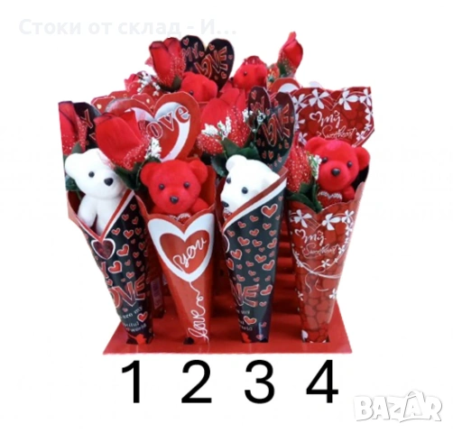 Романтичен букет с плюшено мече и роза, снимка 2 - Други - 53084184