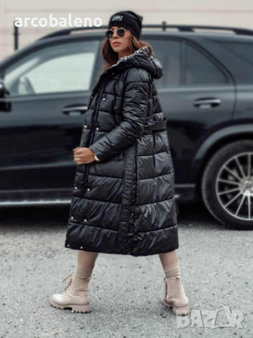 Дълго реверсивно ватирано дамско яке с качулка VELVETTI, 3цвята , снимка 5 - Якета - 47390331