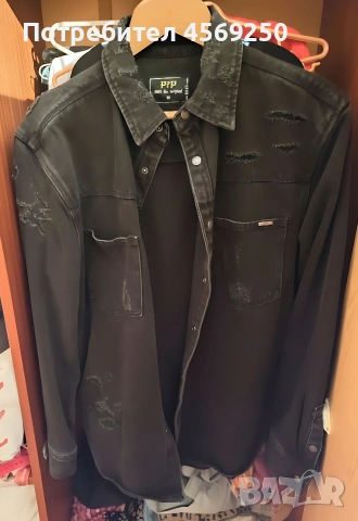 Модерна мъжка дънкова риза P?P – Черна, Накъсан ефект (Размер M)