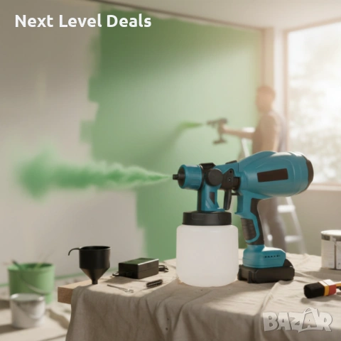 🎨 Акумулаторен безжичен пистолет за боядисване – 21V с 2 батерии, снимка 2 - Други инструменти - 53748994