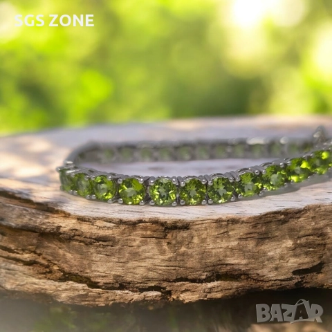 СРЕБЪРНА ГРИВНА 925 С НАТУРАЛЕН ПЕРИДОТ, снимка 4 - Гривни - 52709167