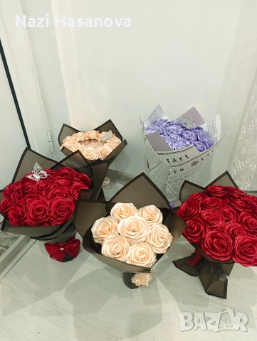 сатенени рози за всеки повод., снимка 2 - Изкуствени цветя - 53338810