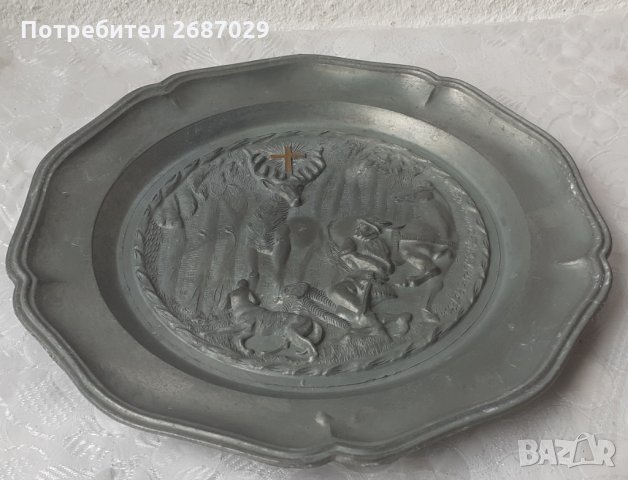 Релефно пано  - чиния  за стена с релефна сцена, кон елен кръст и др., снимка 4 - Пана - 35982128