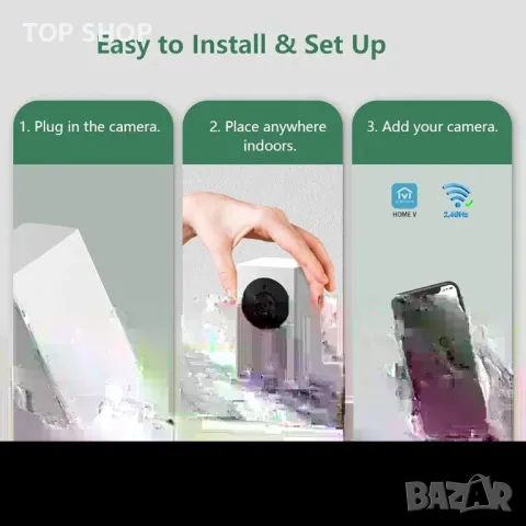 Вътрешна WiFi охранителна камера virtavo, 1080P бебефон, камера за дома, снимка 4 - IP камери - 48793124