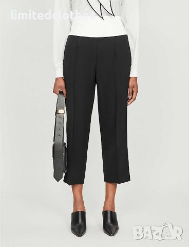 GIVENCHY Black Contrasting Band Cropped Straight High-Rise Wool Дамски Панталони size 42, снимка 5 - Панталони - 42320117