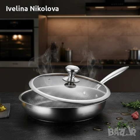 Тиган с капак Goldmann Fusionhex Pro, Дълбок, Незалепващо Покритие, Неръждаема стомана, снимка 3 - Съдове за готвене - 53646768